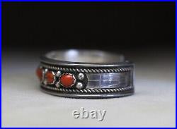 Vintage Native American Navajo Coral Sterling Silver Cuff Bracelet