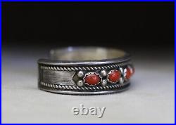 Vintage Native American Navajo Coral Sterling Silver Cuff Bracelet