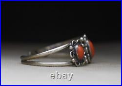 Vintage Native American Navajo Coral Sterling Silver Cuff Bracelet