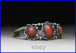 Vintage Native American Navajo Coral Sterling Silver Cuff Bracelet