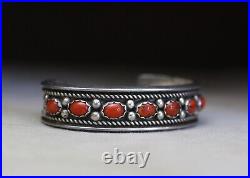 Vintage Native American Navajo Coral Sterling Silver Cuff Bracelet