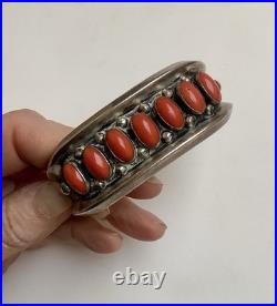 Vintage Native American Navajo Cuff Bracelet Silver And Coral By Phillip Tso Jr