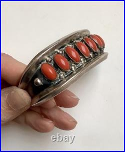 Vintage Native American Navajo Cuff Bracelet Silver And Coral By Phillip Tso Jr