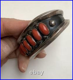 Vintage Native American Navajo Cuff Bracelet Silver And Coral By Phillip Tso Jr