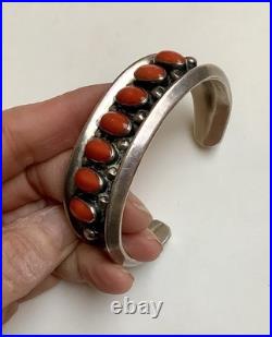 Vintage Native American Navajo Cuff Bracelet Silver And Coral By Phillip Tso Jr