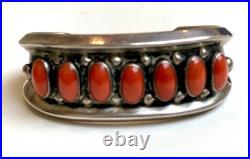 Vintage Native American Navajo Cuff Bracelet Silver And Coral By Phillip Tso Jr