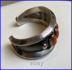 Vintage Native American Navajo Cuff Bracelet Silver And Coral By Phillip Tso Jr