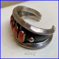 Vintage Native American Navajo Cuff Bracelet Silver And Coral By Phillip Tso Jr