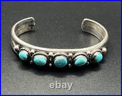 Vintage Native American Navajo Cuff Bracelet Turquoise 925 Silver 5.1 Small