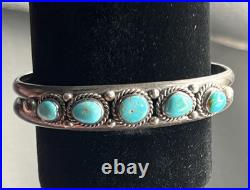 Vintage Native American Navajo Cuff Bracelet Turquoise 925 Silver 5.1 Small