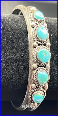 Vintage Native American Navajo Cuff Bracelet Turquoise 925 Silver 5.1 Small