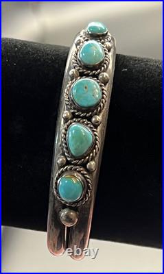 Vintage Native American Navajo Cuff Bracelet Turquoise 925 Silver 5.1 Small