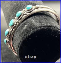 Vintage Native American Navajo Cuff Bracelet Turquoise 925 Silver 5.1 Small