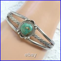 Vintage Native American Navajo Cuff Bracelet Turquoise Sterling Silver Handmade