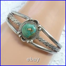 Vintage Native American Navajo Cuff Bracelet Turquoise Sterling Silver Handmade