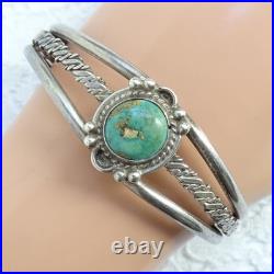 Vintage Native American Navajo Cuff Bracelet Turquoise Sterling Silver Handmade