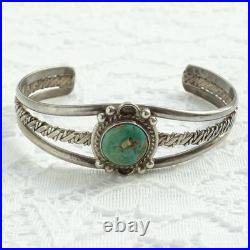 Vintage Native American Navajo Cuff Bracelet Turquoise Sterling Silver Handmade