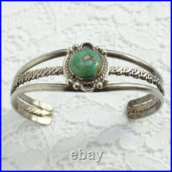 Vintage Native American Navajo Cuff Bracelet Turquoise Sterling Silver Handmade