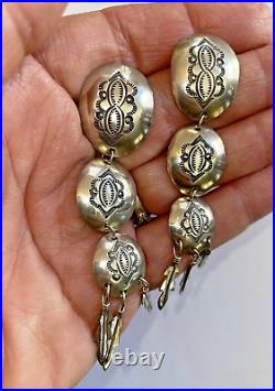 Vintage Native American Navajo Earrings Sterling Silver Triple Dangle Conchos