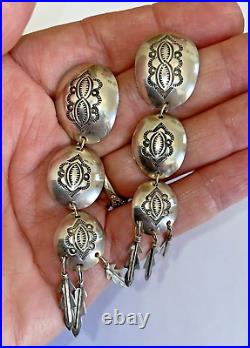 Vintage Native American Navajo Earrings Sterling Silver Triple Dangle Conchos