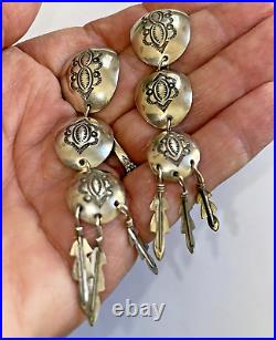 Vintage Native American Navajo Earrings Sterling Silver Triple Dangle Conchos