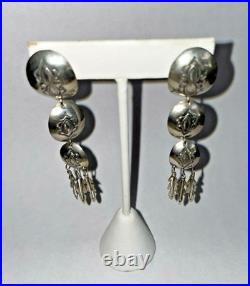 Vintage Native American Navajo Earrings Sterling Silver Triple Dangle Conchos