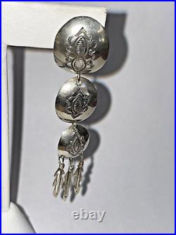 Vintage Native American Navajo Earrings Sterling Silver Triple Dangle Conchos