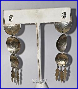 Vintage Native American Navajo Earrings Sterling Silver Triple Dangle Conchos