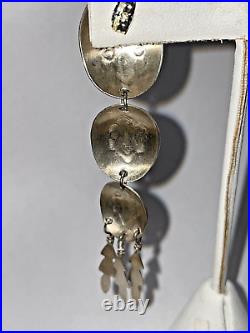 Vintage Native American Navajo Earrings Sterling Silver Triple Dangle Conchos