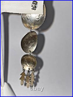 Vintage Native American Navajo Earrings Sterling Silver Triple Dangle Conchos