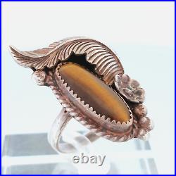 Vintage Native American, Navajo Elongated Tiger Eye Sterling Ring -Size 8.5