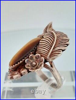 Vintage Native American, Navajo Elongated Tiger Eye Sterling Ring -Size 8.5