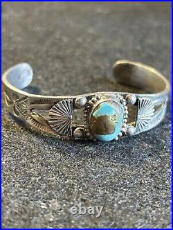 Vintage Native American Navajo Fred Harvey Turquoise Sterling Bracelet Rare