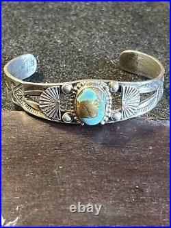 Vintage Native American Navajo Fred Harvey Turquoise Sterling Bracelet Rare