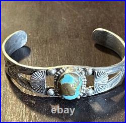 Vintage Native American Navajo Fred Harvey Turquoise Sterling Bracelet Rare