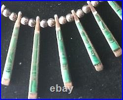 Vintage Native American Navajo Graduating Malachite Inlay Sterling Necklace
