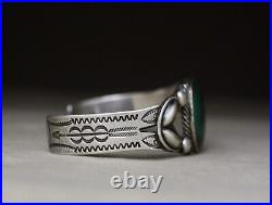 Vintage Native American Navajo Green Moss Agate Sterling Silver Cuff Bracelet
