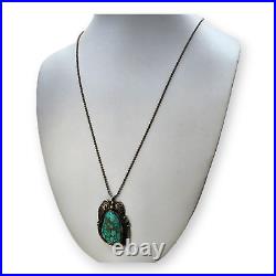Vintage Native American Navajo Green Turquoise Sterling Silver Pendant Necklace
