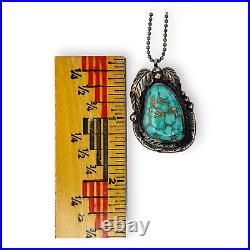 Vintage Native American Navajo Green Turquoise Sterling Silver Pendant Necklace