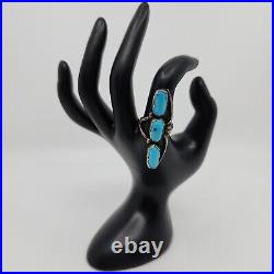Vintage Native American Navajo Handmade Triple Stone Turquoise Ring Size 9 1.8