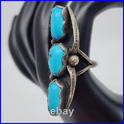 Vintage Native American Navajo Handmade Triple Stone Turquoise Ring Size 9 1.8