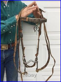 Vintage Native American Navajo Headstall Bridle withNaja & Bit. Silver & Turquoise