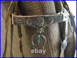 Vintage Native American Navajo Headstall Bridle withNaja & Bit. Silver & Turquoise