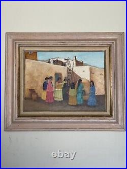 Vintage Native American Navajo Indian Southwest Figurative Pueblo Oil Painting