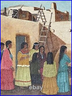 Vintage Native American Navajo Indian Southwest Figurative Pueblo Oil Painting