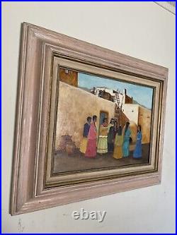 Vintage Native American Navajo Indian Southwest Figurative Pueblo Oil Painting