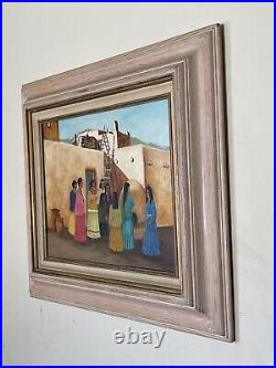 Vintage Native American Navajo Indian Southwest Figurative Pueblo Oil Painting