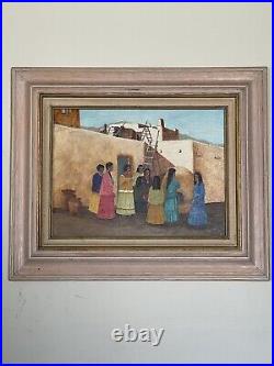 Vintage Native American Navajo Indian Southwest Figurative Pueblo Oil Painting