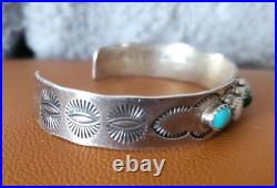 Vintage Native American Navajo J BAHE Sterling Silver & Stone Cuff Bracelet