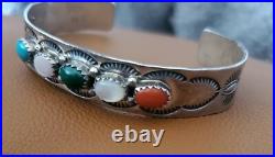 Vintage Native American Navajo J BAHE Sterling Silver & Stone Cuff Bracelet Vintage Native American Navajo J BAHE Sterling Silver & Stone Cuff Bracelet